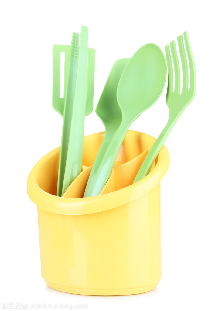 在杯子上白色隔离塑料厨房用具